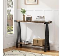 Garvee Table Console étroite 2 Niveaux pour canapé - Cadre métal Robuste, Pieds en V, étagère Rangement - Style Ferme Industriel, idéale entrée, Salon - Bois Vintage - rétro 25 Ans