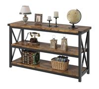 Garvee Table Console Longue 120 cm à 3 Niveaux - Rangement Pratique, Style Industriel Bois -Table d'Entrée Parfaite pour Entrée, Salon Ou Derrière Canapé - Design étroit pour Maisons Modernes