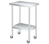 Garvee Table d’Appoint Externeérieure en Acier Inoxydable 201 - 2 Niveaux, étagère Inférieure Réglable - roulettes Verrouillables - Idéale pour Cuisine, Garage, Atelier Ou Bureau, 12x24x35Pouces