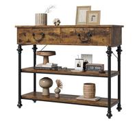 Garvee Table d'Appoint Étroite avec 2 Tiroirs Et 2 Étagères Ouvertes,Console Meuble Rustique, 100 x 30 x 80 cm,Table Console pour Couloir,Salon,Entrée