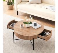 Garvee Table d'appoint Ronde avec tiroir et étagère, Table de Chevet en Bois à Dessus Naturel et Pieds métalliques, 50x50x54.5 cm