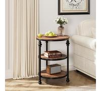 Garvee Table d'Appoint Ronde en Bois, Table Basse à 3 Niveaux, Design Industriel, Montage Facile pour Salon Ou Chambre, Ø45 x 60 cm