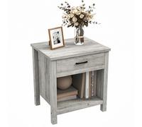 Garvee Table De Chevet avec Tiroir Et étagère, Table De Nuit/Table d'Appoint/Commode De Nuit en Bois pour Salon/Chambre, 56 x 45 x 60 cm, Grise