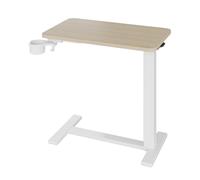 Garvee Table de lit à Hauteur réglable - élévation pneumatique, Roulette | Plateau bois naturel, cadre acier, porte-gobelet - Idéal soins à domicile