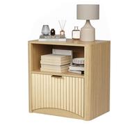 Garvee Table de Nuit à Nervures, 1 Tiroir et Rangement, Table d'appoint Style Moderne, Bois d’Oak pour Chambre, Salon ou Bureau