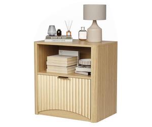 Garvee Table de Nuit à Nervures, 1 Tiroir et Rangement, Table d'appoint Style Moderne, Bois d’Oak pour Chambre, Salon ou Bureau