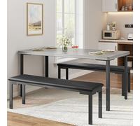 Garvee Table en Bois Massif Rectangulaire 110 cm avec 2 Bancs - Ensemble De Salle à Manger pour Cuisine, Salon Ou Extérieur - Naturel, Robuste Et Économique - Meubles De Cuisine Et De Salon, Gris
