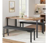 Garvee Table en Bois Massif Rectangulaire 110 cm avec 2 Bancs - Ensemble De Salle à Manger pour Cuisine, Salon Ou Extérieur - Naturel, Robuste Et Économique - Meubles De Cuisine Et De Salon, Rétro