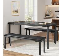 Garvee Table en Bois Massif Rectangulaire 110 cm avec 2 Bancs - Ensemble De Salle à Manger pour Cuisine, Salon Ou Extérieur - Naturel, Robuste Et Économique - Meubles De Cuisine Et De Salon, Noir