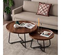 Garvee Table Gigogne Ronde en Bois et Métal, Ensemble de 2 Tables d'Appoint Modernes Minimalistes, Couleur Noyer, pour Salon Bureau Salle de Réception, Adapté aux Petits Espaces