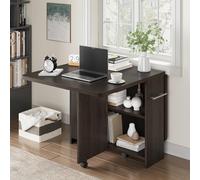 Garvee Table Pliante avec Plateau Suspendu, 6 Roues Et Étagère De Rangement 2 Niveaux - Table à Manger Économiseuse d'Espace pour Petits Intérieurs