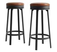 Garvee Tabouret De Bar Pivotant sans Dossier - Assise Ronde Rembourrée en Cuir PU - Structure Métal Robuste - Hauteur 76 cm - Idéal Cuisine Ou Bar à Domicile - Noir Ou Marron