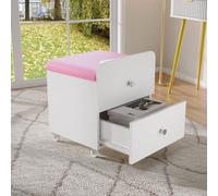 Garvee Tabouret De Coiffeuse avec Rangement - Pouf Moderne en Simili Cuir avec Tiroir Caché, roulettes Pivotantes, Siège Rembourré Compact pour Chambre, Salon Ou Dressing