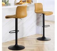 Garvee Tabourets De Bar, avec Dossier, Chaises De Bar Hauteur Réglable, Rotation à 360°, Repose-Pied en Métal, pour Salle à Manger, Cuisine, PU, Lot De 2