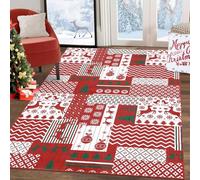 Garvee Tapis De Couloir/De Salle à Manger/d'Entrée Lavable, 60 x 240 cm, Motif Patchwork Antidérapant, Rouge Et Blanc, Idéal pour Les Fêtes De Noël.