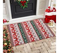 Garvee Tapis De Noël Lavable, 60 * 180cm, Motif Bonhomme De Neve Et Renne, Anti-Dérapant, Design Géométrique, Décorations Festives pour La Maison