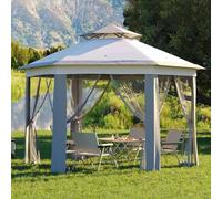Garvee Tente de tonnelle pop-up de 4 x 4 m, tente hexagonale instantanée avec moustiquaire, auvent d'extérieur, abri solaire à 6 côtés avec filet en maille, tentes de pavillon pour terrasse, gris