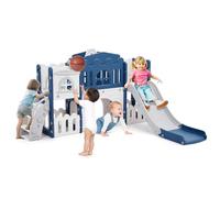 Garvee Toboggan pour Enfant 8 en 1, Ensemble Toboggan avec Espace de Cache-Cache, Échelle d'escalade, Panier de Basket, Télescope et Tunnel de Jeu pour Enfants Aire de Jeux (Bleu)