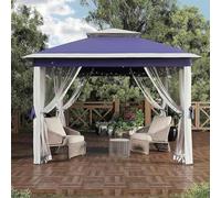 Garvee Tonnelle Pliante 11x11ft avec Moustiquaire - Résistante à l'eau Et UV - Structure Métal Robuste - Montage Facile - Parfaite pour Jardin, Terrasse, Fête, Bleu Marine et Beige