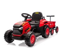 Garvee Tracteur Électrique Enfants avec Remorque Amovible, 12V Voiture Électrique 6 Pneus avec Télécommande, Musique, Double Moteurs, Phares LED pour Enfants de 3-6 Ans (Rouge)