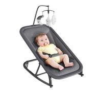 Garvee Transat Bébé Avec Balancement Ou Position Fixe Cadre En Aluminium Housse Amovible Dossier Réglable 3 Positions Avec Barre De Jeux Dimensions 75 x 66 x 43 cm (Gris)