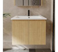 Garvee Wall-Mounted Bathroom Vanity with Ceramic Sink, 60cm, Oak Finish