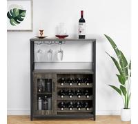 Garvee Wine Cabinet, Industrial Drinks Cabinet with Wine Racks & Storage Compartments, Kitchen Sideboard with Bottles Racks for Dining Room, Living Room, Apartment(29 in x14 in x35 in), Burnt Oak