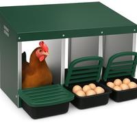 GarveeHome 3-Compartment Metal Chicken Nesting Box with Roll Out Egg Collection, Ventilated Design and Swing Perch - Durable Poultry Egg Laying Box for Coop - Green