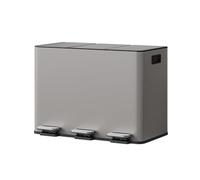 GarveeHome 3-Compartment Stainless Steel Kitchen Recycling Bin - 45L Total with Pedal, Soft-Close Lid, Removable 15L Inner Bins & Handles - Versatile Waste Sorting System, Quiet Gray