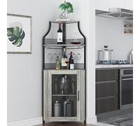 GarveeHome Armoire à vin d'angle avec casier à vin Amovible, Armoire de Bar d'angle Industrielle à 5 Niveaux avec Porte de Grange et Support pour Verre, Buffet de Ferme et Bar à Domicile, Gris