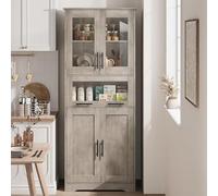 GarveeHome Armoire Haute de Salle de Bain - Rangement Vertical indépendant en MDF résistant à l'humidité, 5 étagères réglables, tiroir, Portes vitrées - Gris, Double rangée
