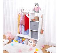 GarveeHome Armoire penderie Enfant avec Miroir et éclairage - Dressing Ouvert en Bois avec Tringle, étagères et bac - Parfait pour Organiser vêtements et Accessoires -Meuble Chambre - Couleur Blanche