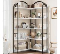 GarveeHome Bibliothèque d'angle industrielle en forme de L, étagère d'angle arquée à 5 niveaux, grande bibliothèque avec cadre en métal, étagère d'angle pour salon, chambre à coucher