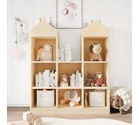GarveeHome Bibliothèque Enfant château à 8 Cases en Bois Naturel - Étagère de Rangement pour Jouets et Livres - Coin Lecture idéal Chambre, Salle de Jeux ou crèche - avec casiers de Rangement - Bois