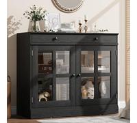 GarveeHome Buffet avec porte en verre de 90 cm - Armoire buffet avec rangement - Buffet noir avec tiroir - Buffet moderne pour salle à manger, cuisine