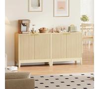 GarveeHome Buffet Bas Moderne rainuré 80 cm, 2 Portes et étagère réglable - Console Multifonction en Bois Oak Color