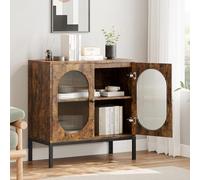 GarveeHome Buffet Commode avec 2 portes en verre et bois, étagères réglables, pieds en métal, 80 cm de large, buffet armoire de rangement pour couloir, entrée, salon, cuisine-B