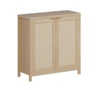 GarveeHome Buffet d'entrée en rotin 87cm - Armoire de Rangement avec Portes, étagères réglables, poignées métal - Meuble Console en Bois pour Cuisine, Salon, entrée - Idéal Porte-Manteaux, vaisselier