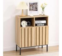 GarveeHome Buffet d'entrée Moderne - Meuble de Rangement à Portes rainurées - Étagère réglable - Console Industrielle pour Salon, Salle à Manger ou Couloir - 60 x 27 x 73 cm