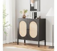 GarveeHome Buffet en rotin avec 2 portes en rotin et bois, étagères réglables, pieds en métal, 80 cm de large, buffet armoire de rangement pour couloir, entrée, salon, cuisine - B