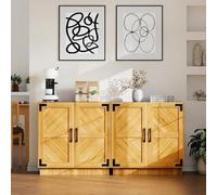 GarveeHome Buffet vaisselier Moderne 80 cm - Meuble de Rangement avec Portes, étagère réglable, Bois chêne & Noir - Idéal Salle à Manger, Cuisine, Black Brown