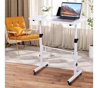 GarveeHome Bureau debout réglable en hauteur 78 à 109 cm, avec 4 roulettes, bureau d'ordinateur mobile et table de chevet, 65 x 48 cm, idéal pour bureau, salon, chambre à coucher, blanc