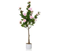GarveeHome Camélia Artificiel (75/85/90/110/120 cm), camélia Artificiel avec 16/20/24 Fleurs, Plante Artificielle en Pot pour la Maison, la Porte d'entrée, l'intérieur et l'extérieur