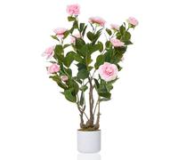 GarveeHome Camélia Artificiel (75/85/90/110/120 cm), camélia Artificiel avec 16/20/24 Fleurs, Plante Artificielle en Pot pour la Maison, la Porte d'entrée, l'intérieur et l'extérieur
