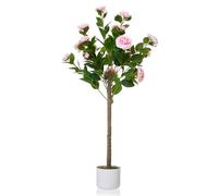 GarveeHome Camélia Artificiel (75/85/90/110/120 cm), camélia Artificiel avec 16/20/24 Fleurs, Plante Artificielle en Pot pour la Maison, la Porte d'entrée, l'intérieur et l'extérieur