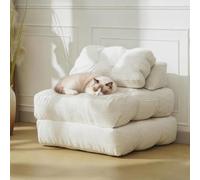 GarveeHome Canapé-lit Pliant 3-en-1 1 Place, chauffeuse futon Convertible au Sol - Matelas Pliable 190 x 87 x 22 cm, Dossier de Soutien, Coussin, Poche latérale - Couleur : Beige