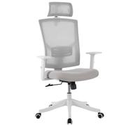 GarveeHome Chaise de Bureau Ergonomique Dossier Haut en Maille - Soutien Lombaire réglable - Appui-tête Ajustable - accoudoirs relevables - inclinable et pivotante -Cadre Blanc/Mesh Gris