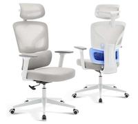 GarveeHome Chaise de Bureau Ergonomique Haut Dossier en Maille - Appui-tête, Soutien Lombaire réglable, accoudoirs 3D - Pivotante, roulettes Confort - Cadre Blanc/Gris,Blanc