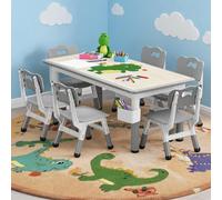 GarveeHome Children's Table Pack of 6 Chairs, Children's Table Set | Painting table for children with paintable top and storage space, multifunctional children's play table children's seating