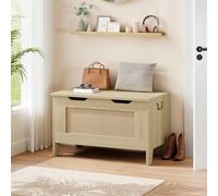 GarveeHome Coffre de Rangement Robuste en Bois pour Salon - Charnière de sécurité - Design rétro Rustique - Banc 350 LB - Idéal pour Jouets et couvertures - Finition Bois Naturel
